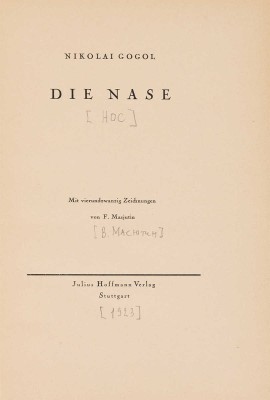 Гоголь Н. Нос. Иллюстрации В. Масютина. Stuttgart, 1923.